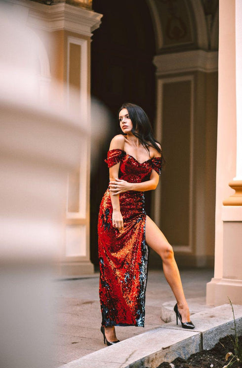 Slit evening dress Long sequin dress for women